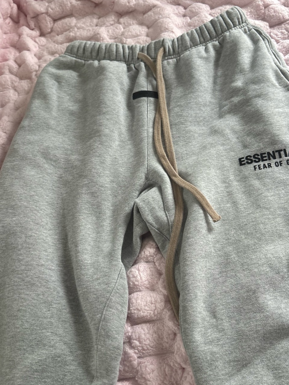 ESSENTIALS Light Gray Sweatpants with Tan Drawstring